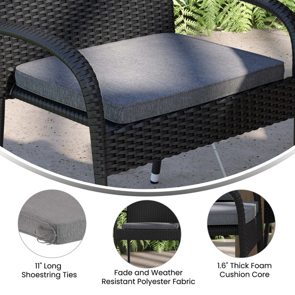 Gray |#| All-Weather Non-Slip Wicker Chair Cushion with Ties & Comfort Foam Core - Gray