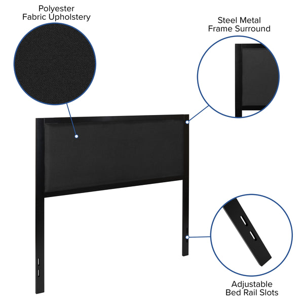 Black,Full |#| Full Size Upholstered Metal Panel Headboard in Black Fabric