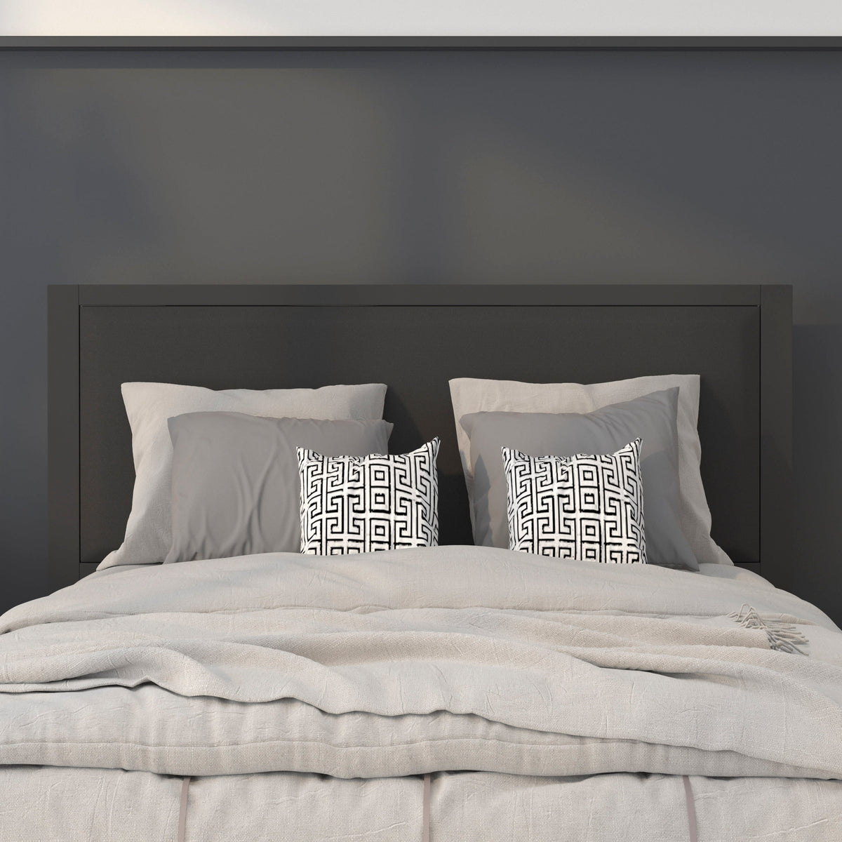 Black,Full |#| Full Size Upholstered Metal Panel Headboard in Black Fabric