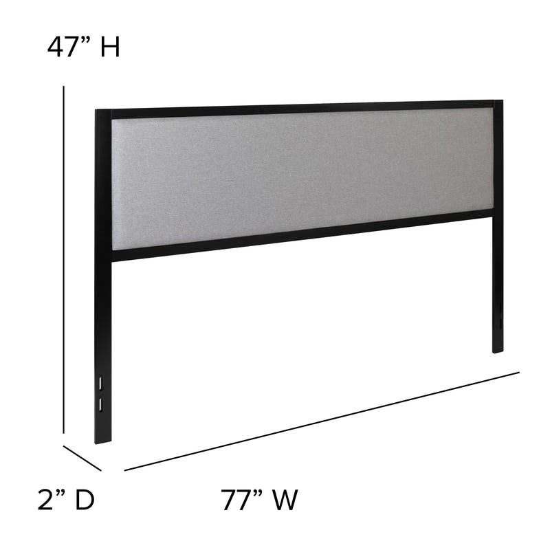 Light Gray,King |#| King Size Upholstered Metal Panel Headboard in Light Gray Fabric