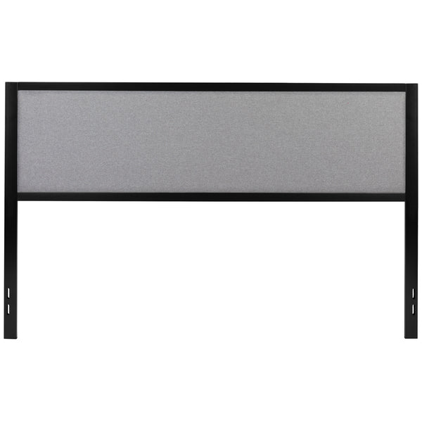 Light Gray,King |#| King Size Upholstered Metal Panel Headboard in Light Gray Fabric