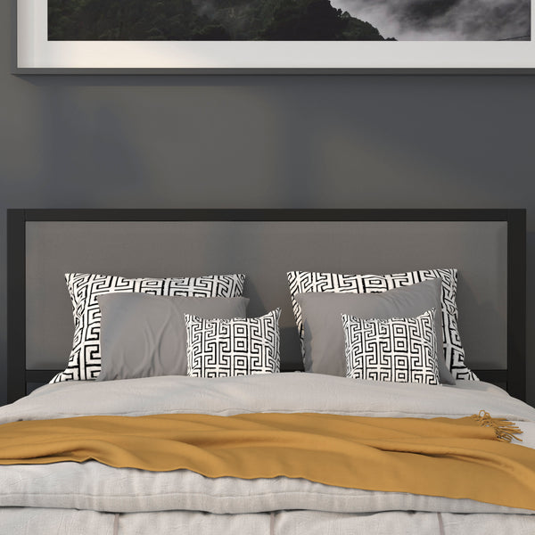 Dark Gray,Queen |#| Queen Size Upholstered Metal Panel Headboard in Dark Gray Fabric