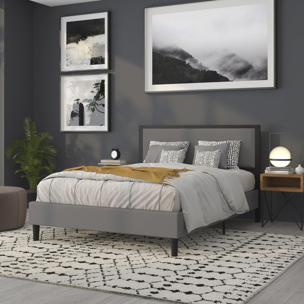 Dark Gray,Queen |#| Queen Size Upholstered Metal Panel Headboard in Dark Gray Fabric