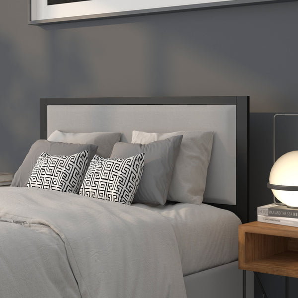 Light Gray,Full |#| Full Size Upholstered Metal Panel Headboard in Light Gray Fabric
