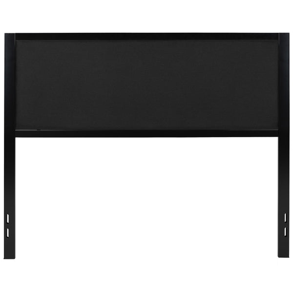 Black,Queen |#| Queen Size Upholstered Metal Panel Headboard in Black Fabric