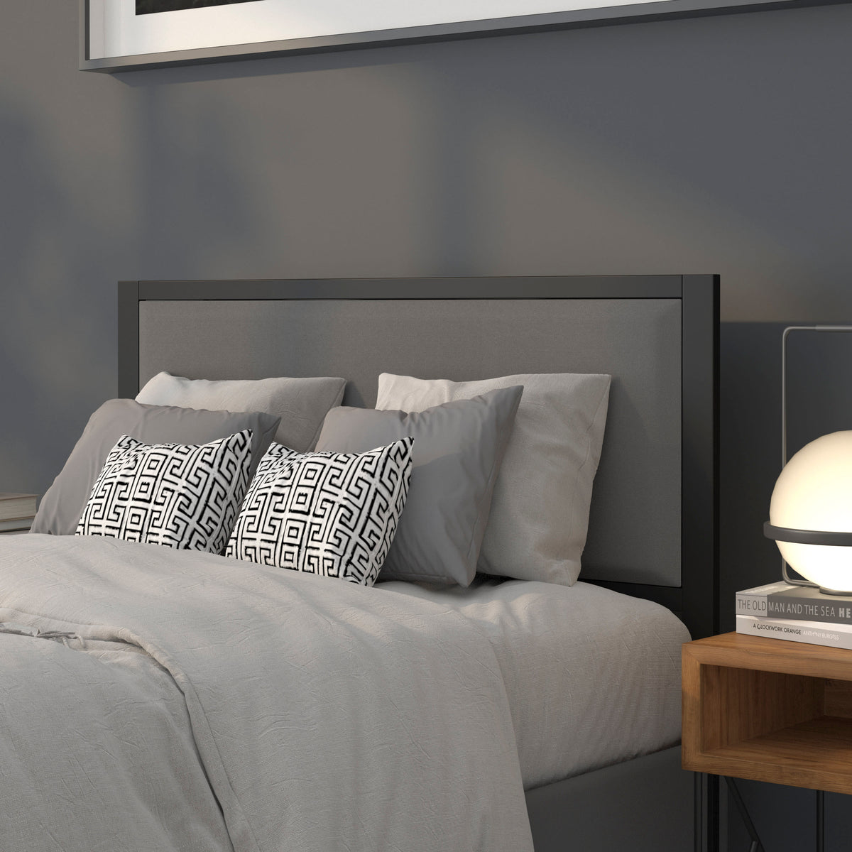 Dark Gray,Full |#| Full Size Upholstered Metal Panel Headboard in Dark Gray Fabric