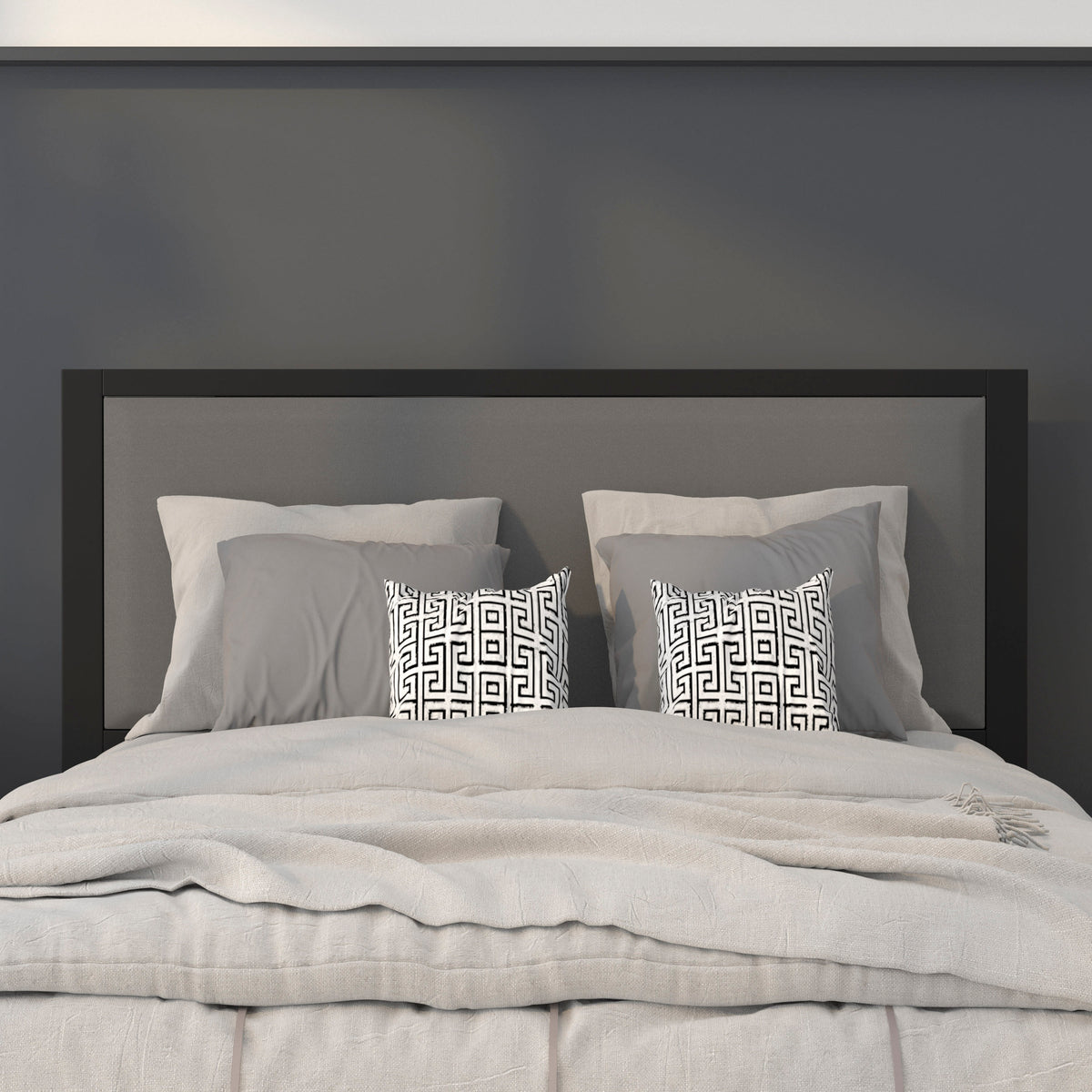 Dark Gray,Full |#| Full Size Upholstered Metal Panel Headboard in Dark Gray Fabric