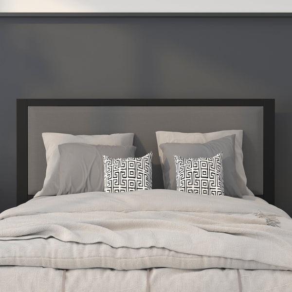 Dark Gray,Full |#| Full Size Upholstered Metal Panel Headboard in Dark Gray Fabric