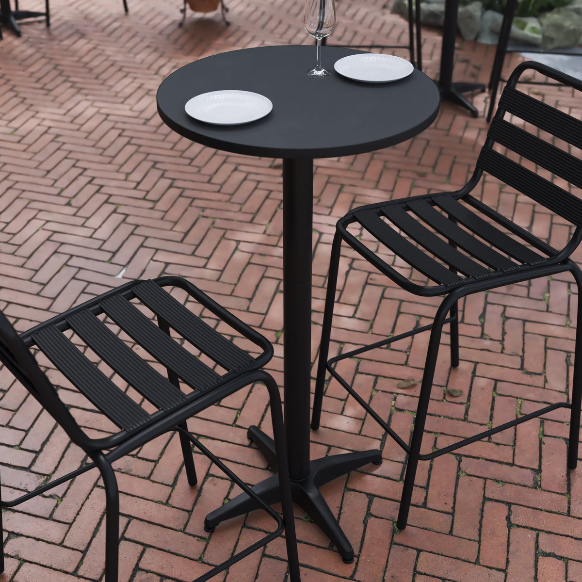 Black |#| Indoor/Outdoor 23.5inch Round Aluminum Bar Height Table with Cross Base - Black