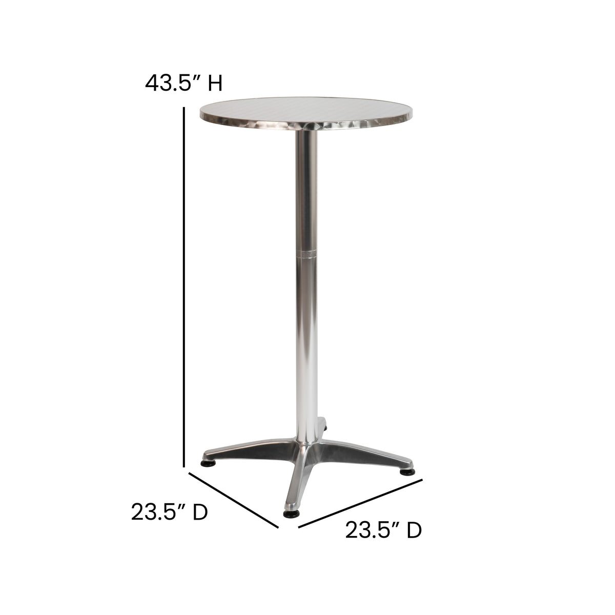 Aluminum |#| Indoor/Outdoor 23.5inchH Aluminum Round Bar Height Table with Cross Base