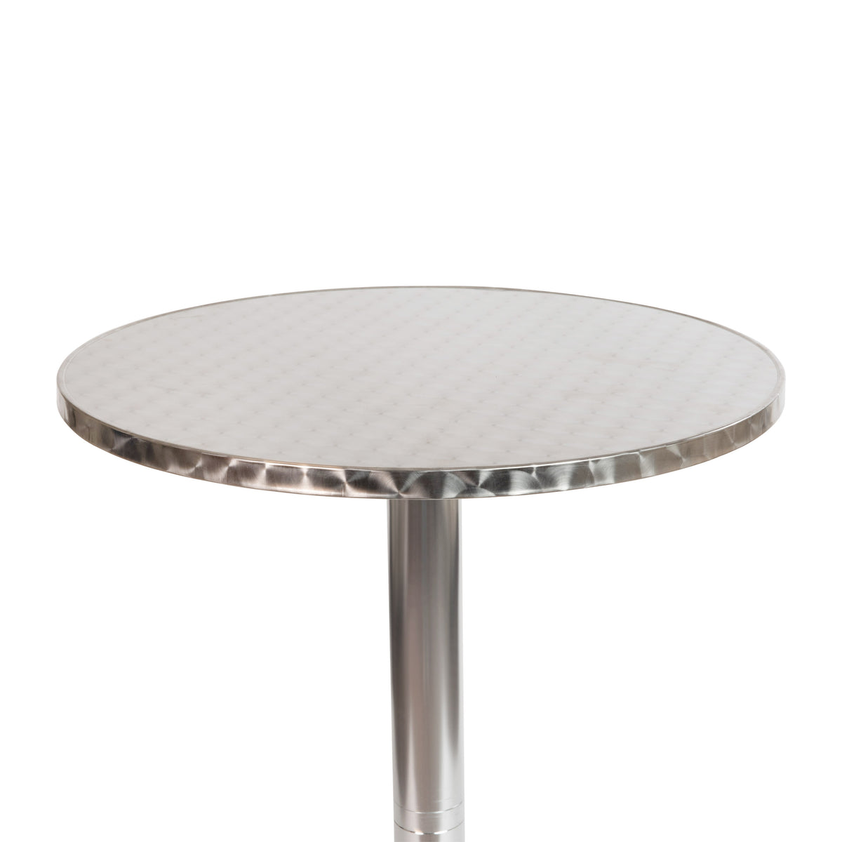 Aluminum |#| Indoor/Outdoor 23.5inchH Aluminum Round Bar Height Table with Cross Base