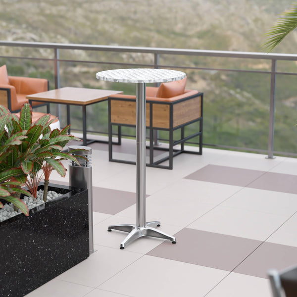 Aluminum |#| Indoor/Outdoor 23.5"H Aluminum Round Bar Height Table with Cross Base