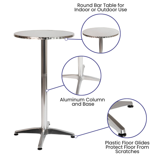 Aluminum |#| Indoor/Outdoor 23.5"H Aluminum Round Bar Height Table with Cross Base