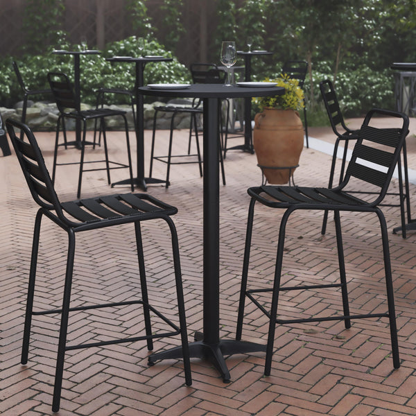 Black |#| Indoor/Outdoor 23.5" Round Aluminum Bar Height Table with Cross Base - Black