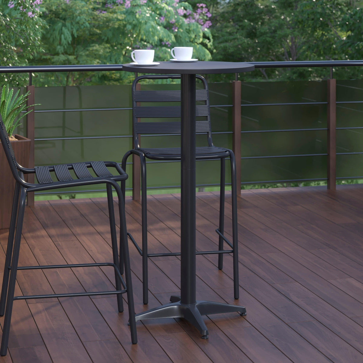 Black |#| Indoor/Outdoor 23.5" Round Aluminum Bar Height Table with Cross Base - Black
