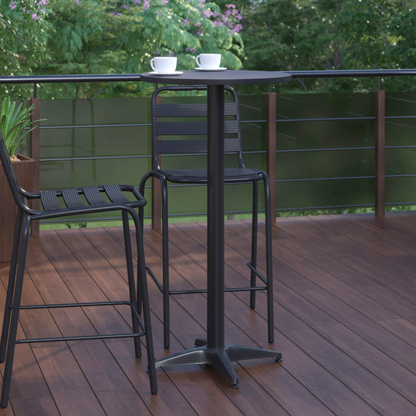 Black |#| Indoor/Outdoor 23.5" Round Aluminum Bar Height Table with Cross Base - Black