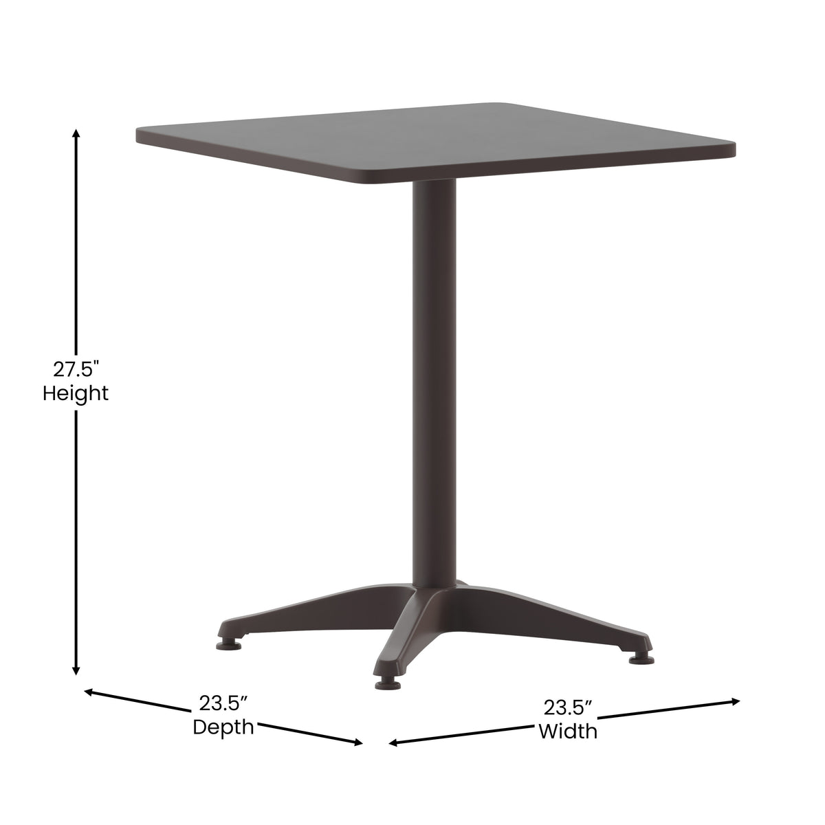 Bronze |#| 23.5inch Square Metal Smooth Top Indoor-Outdoor Table with Base - Bronze