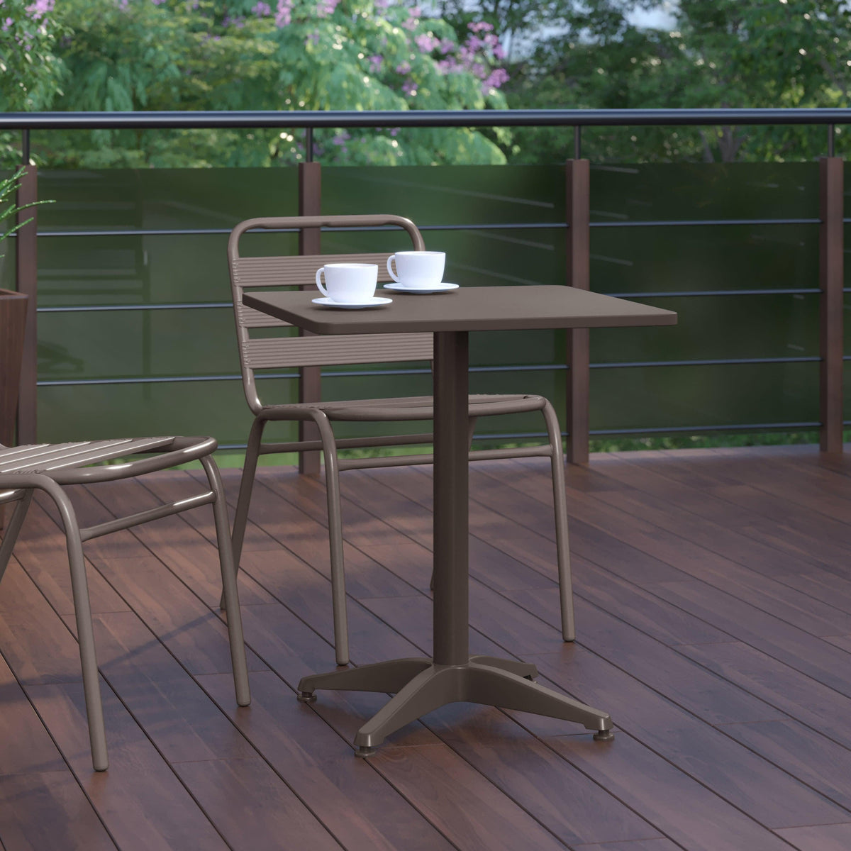 Bronze |#| 23.5inch Square Metal Smooth Top Indoor-Outdoor Table with Base - Bronze