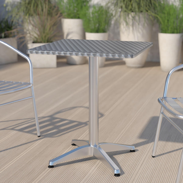 Aluminum |#| 23.5inch Square Aluminum Smooth Top Indoor-Outdoor Table with Base