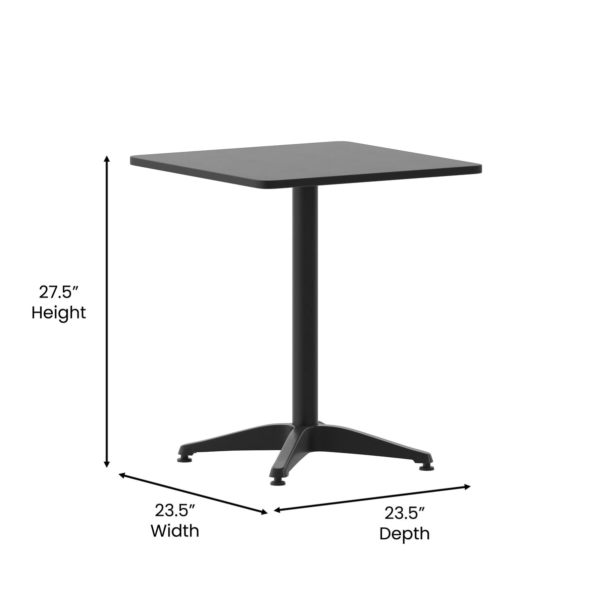 Black |#| 23.5inch Square Metal Smooth Top Indoor-Outdoor Table with Base - Black