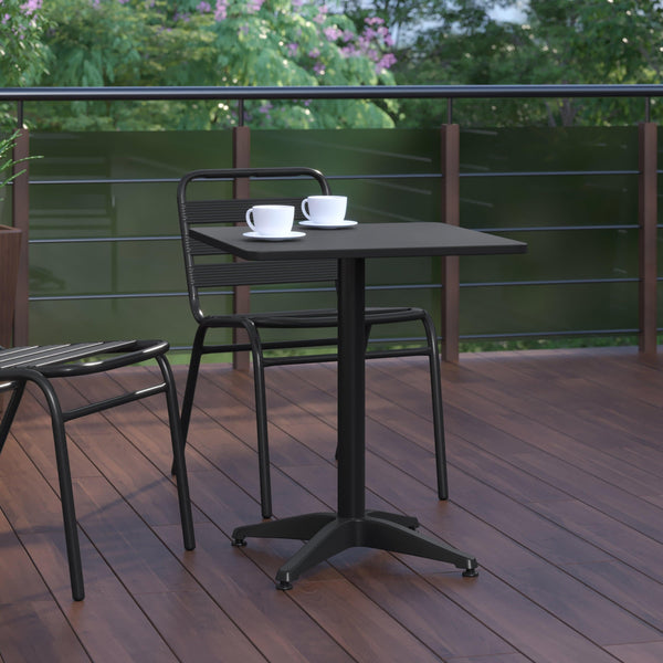 Black |#| 23.5inch Square Metal Smooth Top Indoor-Outdoor Table with Base - Black