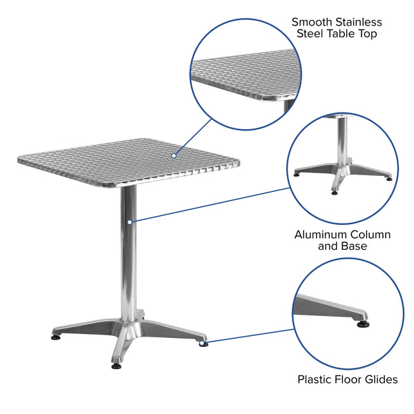 Aluminum |#| 23.5inch Square Aluminum Smooth Top Indoor-Outdoor Table with Base