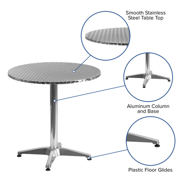 Aluminum |#| 27.5inch Round Aluminum Smooth Top Indoor-Outdoor Table with Base