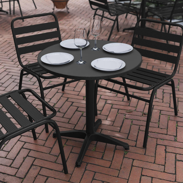 Black |#| 27.5inch Round Metal Smooth Top Indoor-Outdoor Table with Base - Black