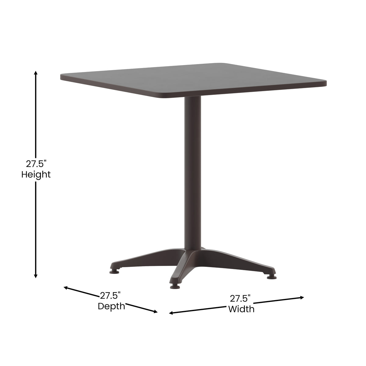 Bronze |#| 27.5inch Square Metal Smooth Top Indoor-Outdoor Table with Base - Bronze