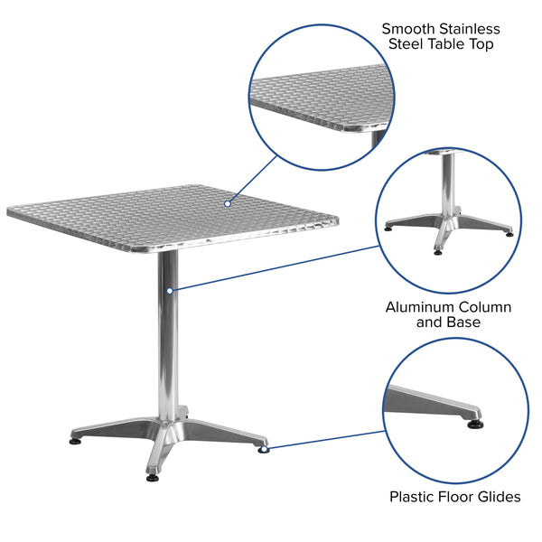 Aluminum |#| 27.5inch Square Aluminum Smooth Top Indoor-Outdoor Table with Base