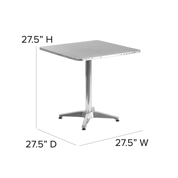 Aluminum |#| 27.5inch Square Aluminum Smooth Top Indoor-Outdoor Table with Base