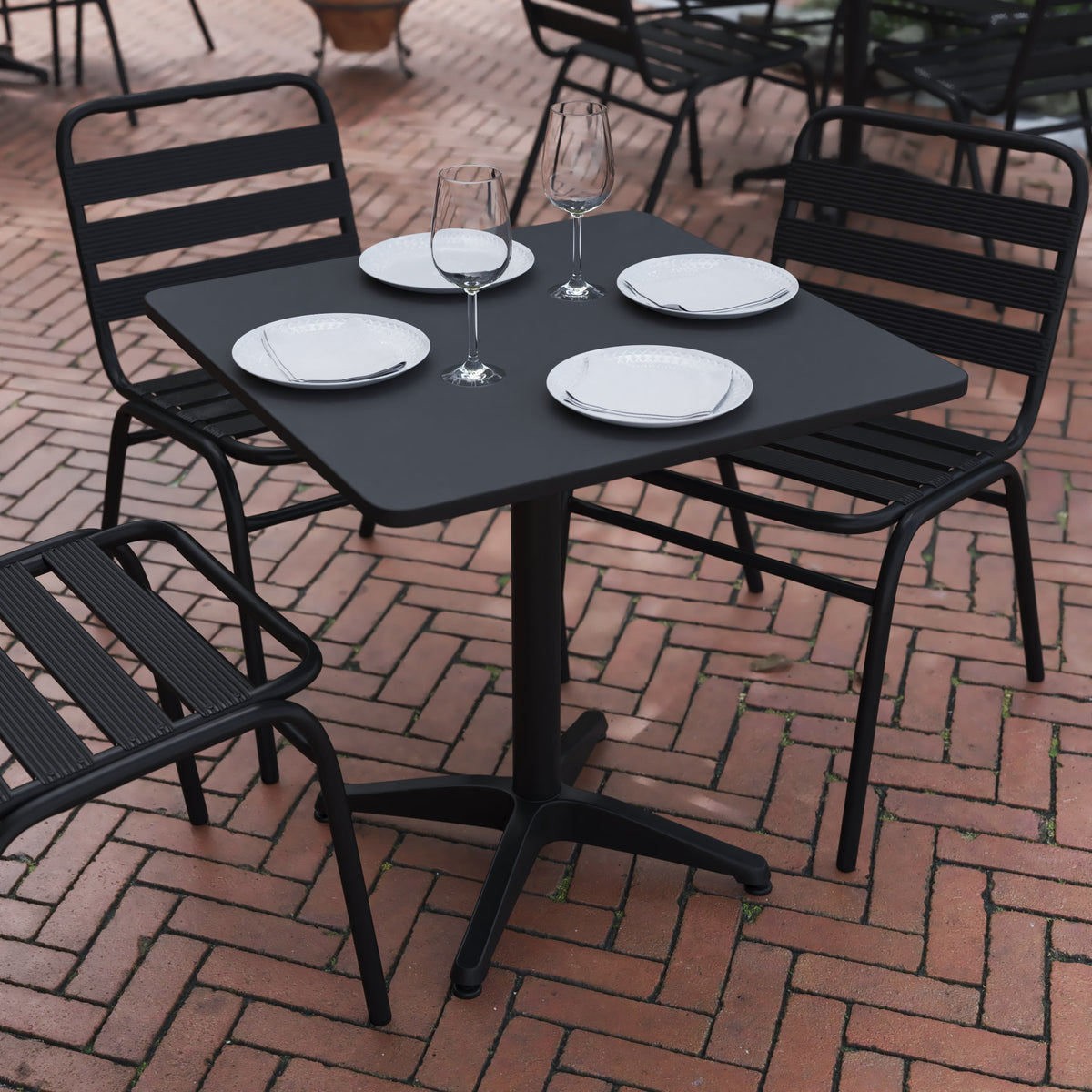 Black |#| 27.5inch Square Metal Smooth Top Indoor-Outdoor Table with Base - Black