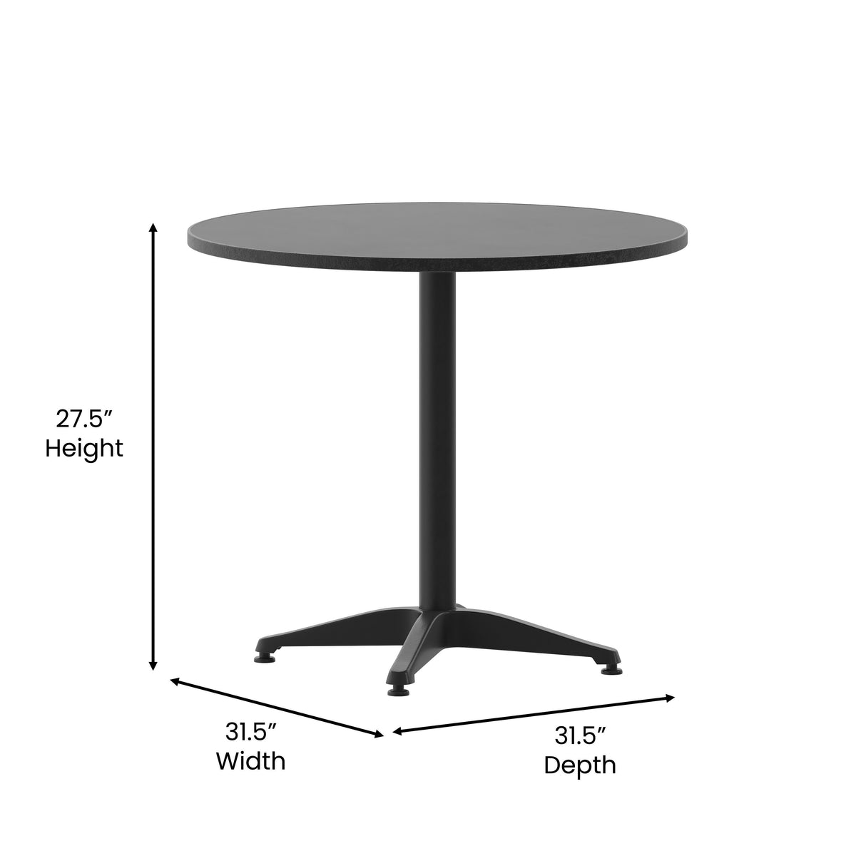 Black |#| 31.5inch Round Metal Smooth Top Indoor-Outdoor Table with Base - Black