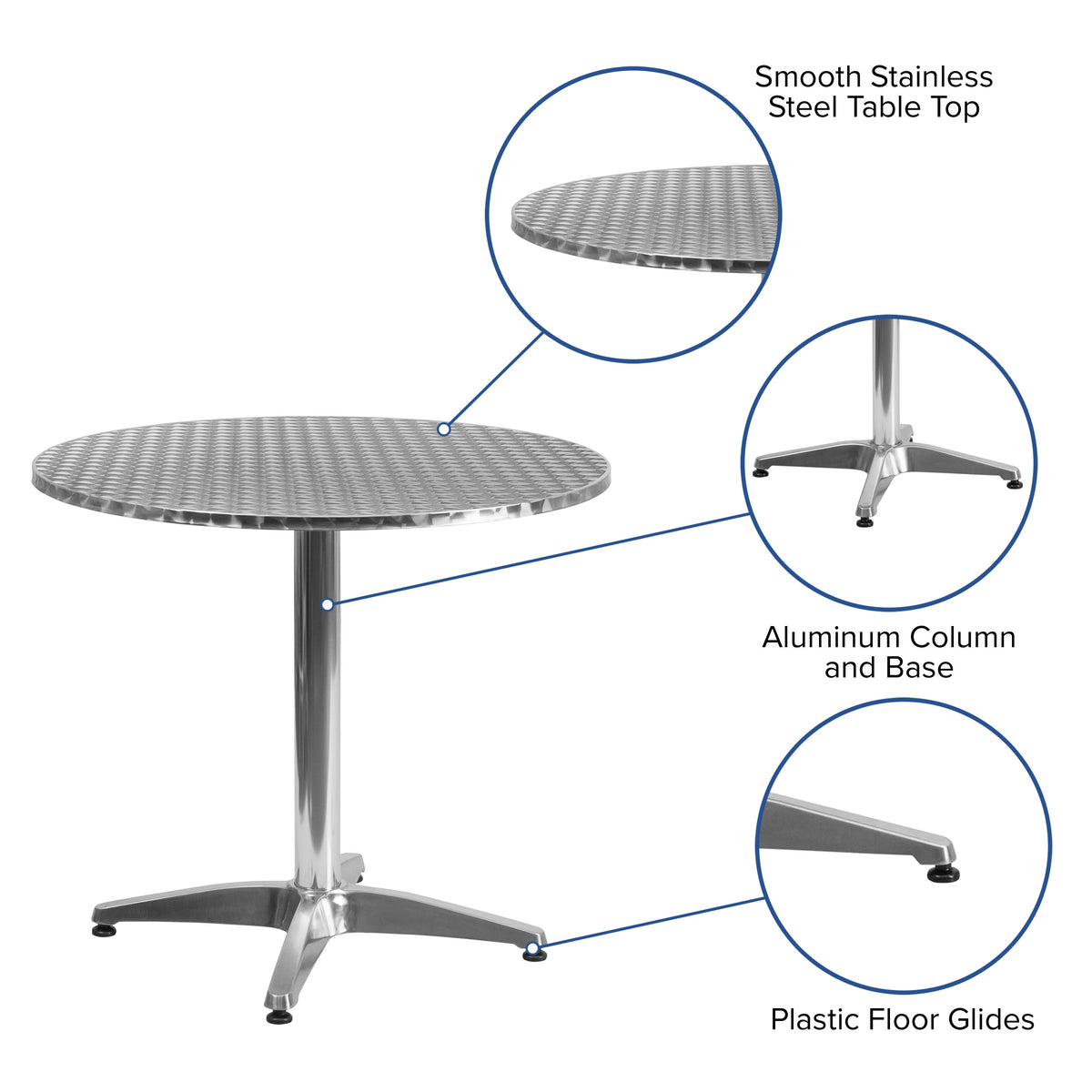 Aluminum |#| 31.5inch Round Aluminum Smooth Top Indoor-Outdoor Table with Base
