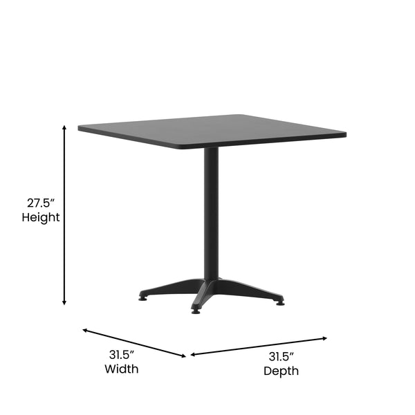 Black |#| 31.5inch Square Metal Smooth Top Indoor-Outdoor Table with Base - Black