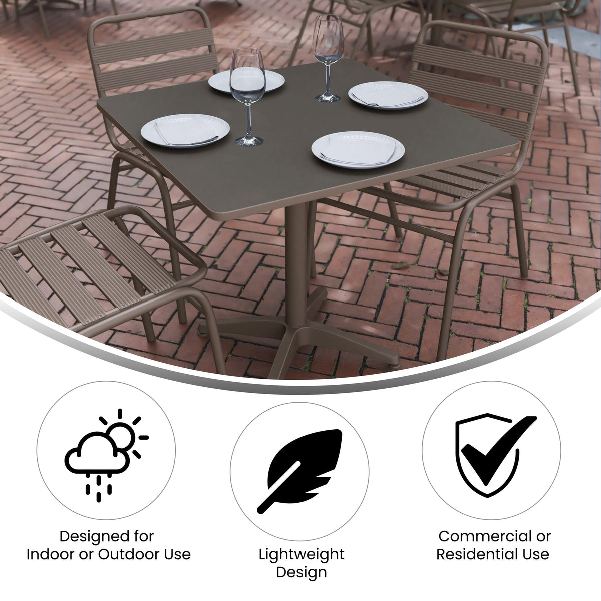 Bronze |#| 31.5inch Square Metal Smooth Top Indoor-Outdoor Table with Base - Bronze