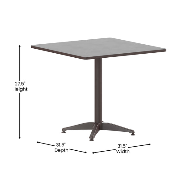 Bronze |#| 31.5inch Square Metal Smooth Top Indoor-Outdoor Table with Base - Bronze