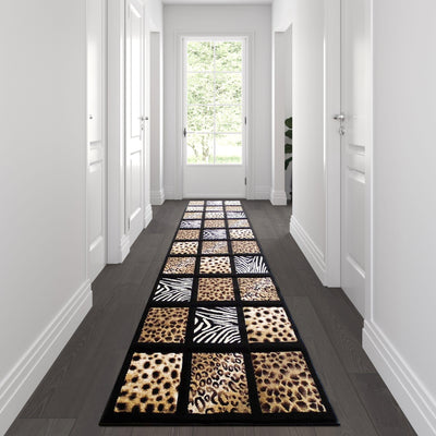 Menagerie Collection Modern Animal Print Olefin Area Rug with Cheetah, Leopard, Zebra and Giraffe Design Raised Squares