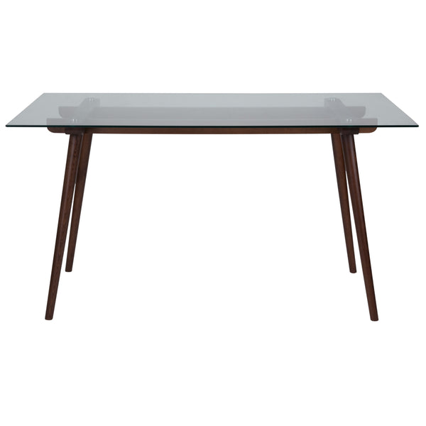 Clear Top/Walnut Frame |#| 31.5inch x 55inch Rectangular Solid Walnut Wood Table with Clear Glass Top