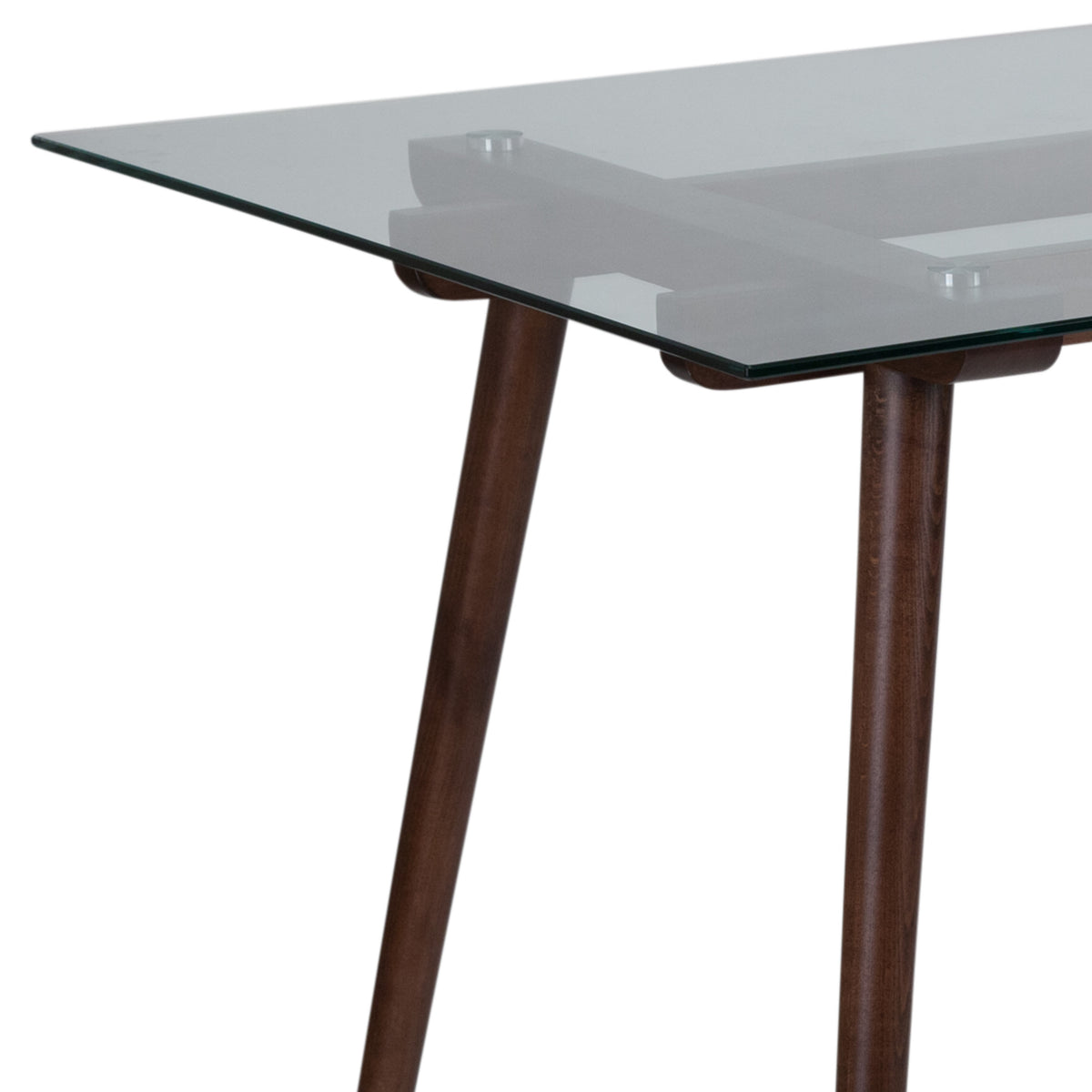 Clear Top/Walnut Frame |#| 31.5inch x 55inch Rectangular Solid Walnut Wood Table with Clear Glass Top