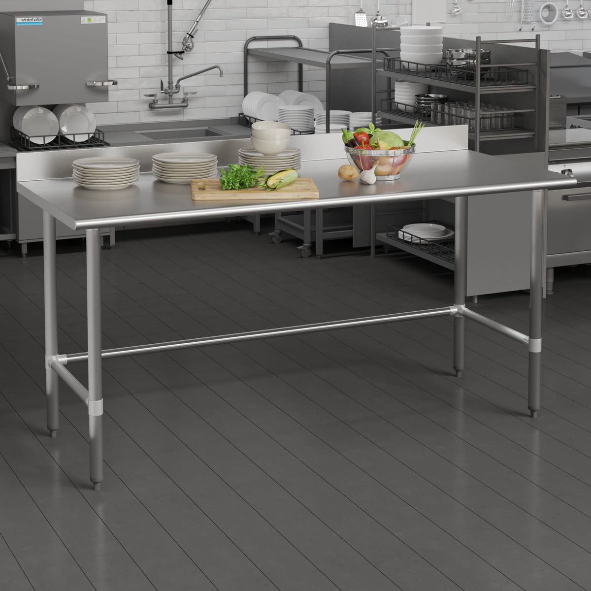 72"W x 30"D x 38.5"H |#| Commercial Stainless Steel Kitchen Prep and Work Table with 4" Backsplash