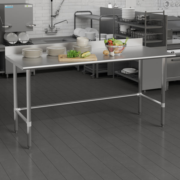 72"W x 30"D x 38.5"H |#| Commercial Stainless Steel Kitchen Prep and Work Table with 4" Backsplash