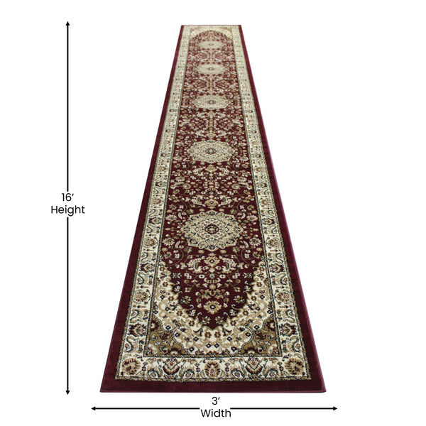 Burgundy,3' x 15' |#| Multipurpose Persian Style Olefin Medallion Area Rug in Burgundy - 3' x 15'