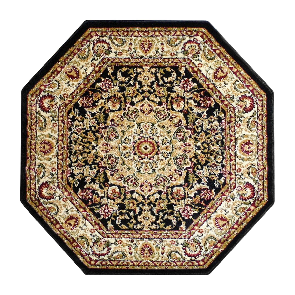 Black,5' Octagon |#| Multipurpose Black Persian Style Olefin Medallion Motif Area Rug - 5x5 Octagon