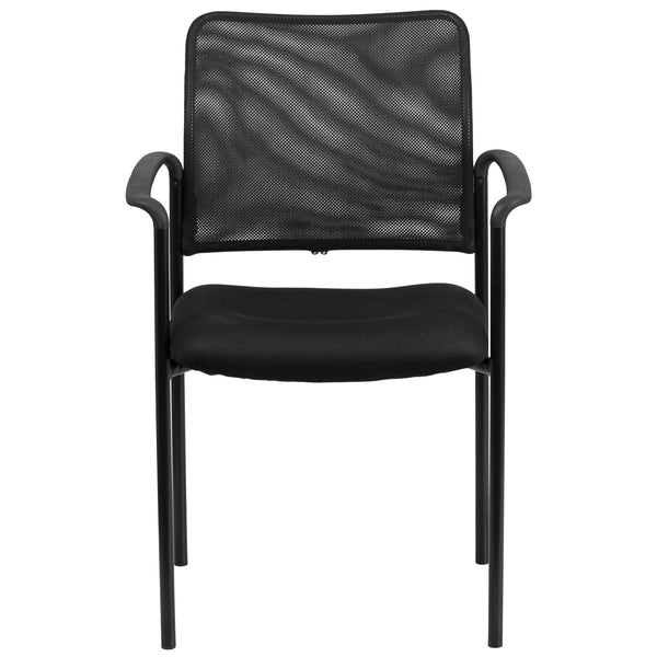 Comfort Black Mesh Stackable Steel Side Chair with Arms - Reception Seating