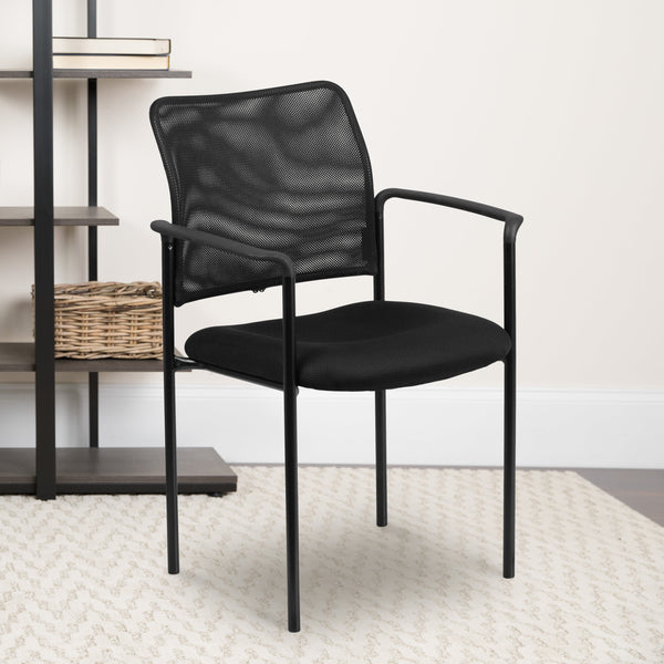 Comfort Black Mesh Stackable Steel Side Chair with Arms - Reception Seating