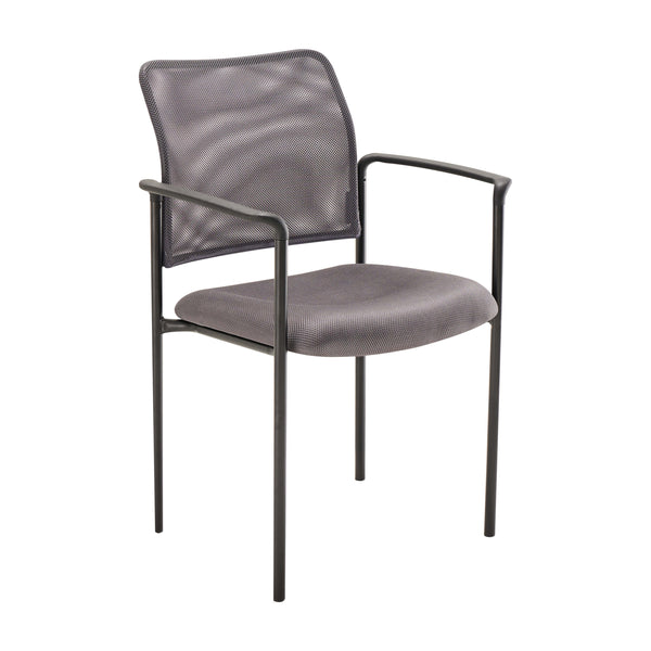 Gray |#| Comfort Gray Mesh Stackable Steel Side Chair with Arms - Reception Seating
