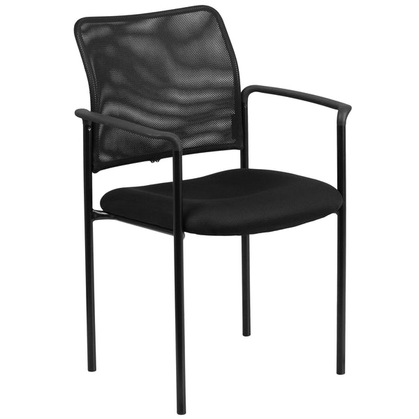 Black |#| Comfort Black Mesh Stackable Steel Side Chair with Arms - Reception Seating