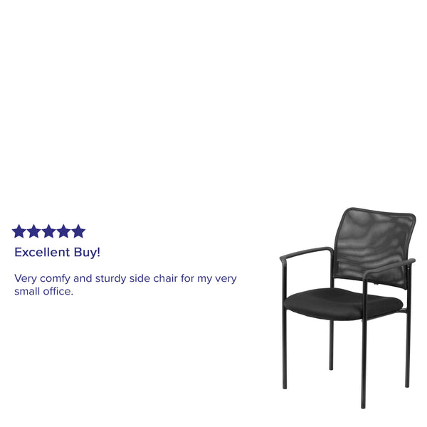 Black |#| Comfort Black Mesh Stackable Steel Side Chair with Arms - Reception Seating