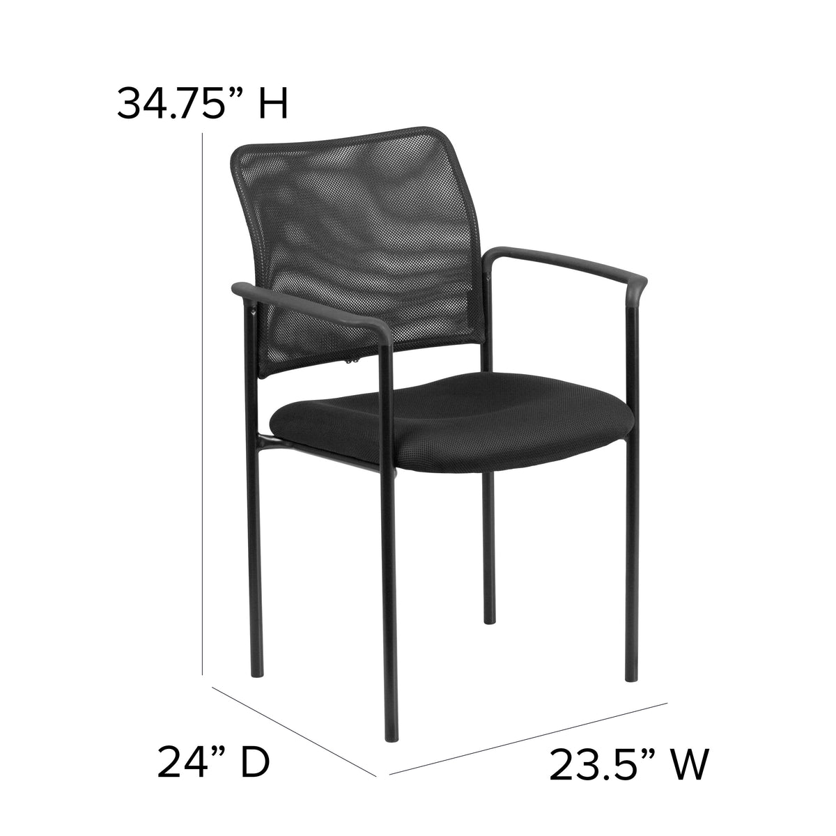 Black |#| Comfort Black Mesh Stackable Steel Side Chair with Arms - Reception Seating